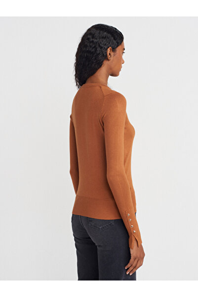 Dilvin 1267 Crew Neck Mid-Sleeve Sweater-Caramel
