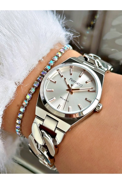 Ferrucci ZİNCİR KORDONLU GÜMÜŞ KADIN METAL KOL SAATİ