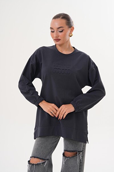 WestBound Smoked Mi̇u Embossed Print Crew Neck Hijab Sweatshirt Tunic 712