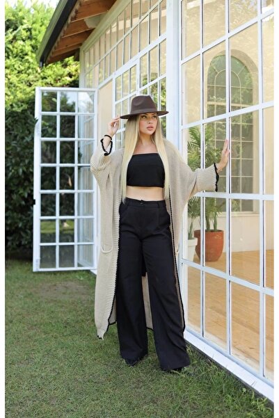KAZAX Long cardigan shepherd stitch beige