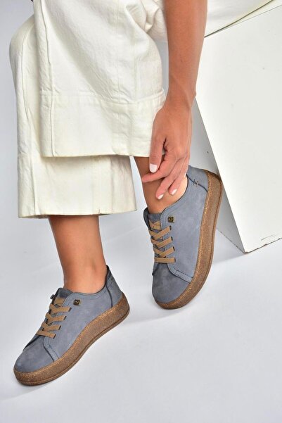 Fox Shoes V999060501 Mavi Hakiki Deri Nubuk Kadın Spor Ayakkabı Sneakers