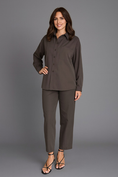 My Blog Set pantaloni cămașă cu centură maro - 8453