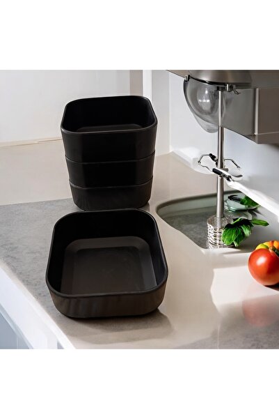 BARITCIOGLU وعاء شوربة مربع أسود 4 قطع