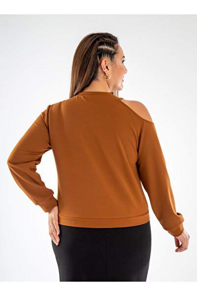 Roxxlen Women's Plus Size Orange Blouse with Shoulder Detail