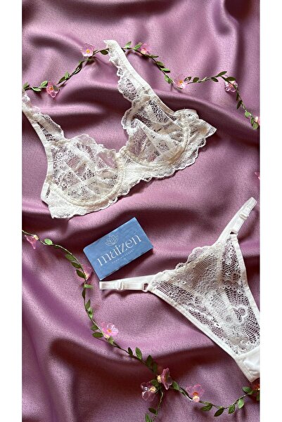 MAİZEN Gelin Sütyen Takım Beyaz Bride Kapsız Dantelli Toparlayıcı