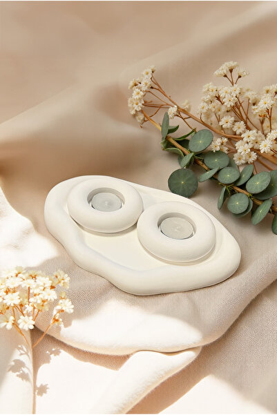 FH finehome Zen Dalgalı Tabakta 2'li Tealight Mumluk Seti
