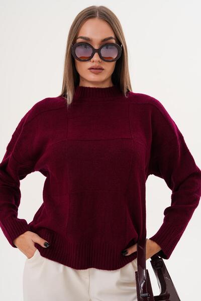 ŞİMAL Women's Square Patterned Half Fisherman Knitwear Knitted Sweater 255085 -