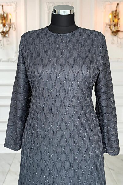 Amine Hüma Mahi Dantel Abiye Elbise Antrasit