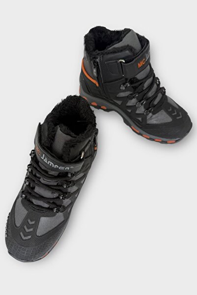 Liger Dětské outdoorové boty s kožešinou uvnitř a zipem ČERNÁ - ORANŽOVÁ