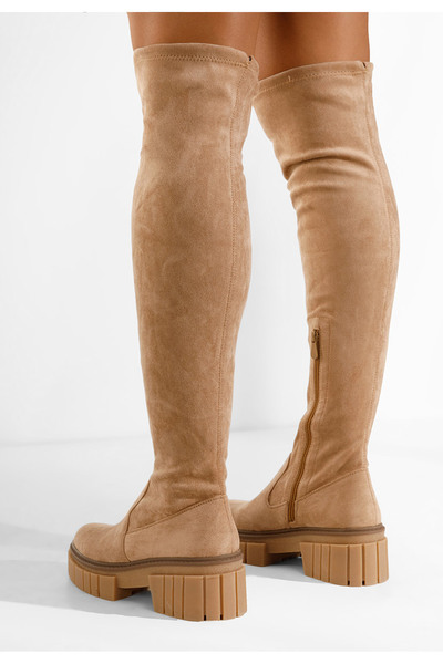B T Shoes Khaki vysoké kozačky na plochém podpatku Dolaria