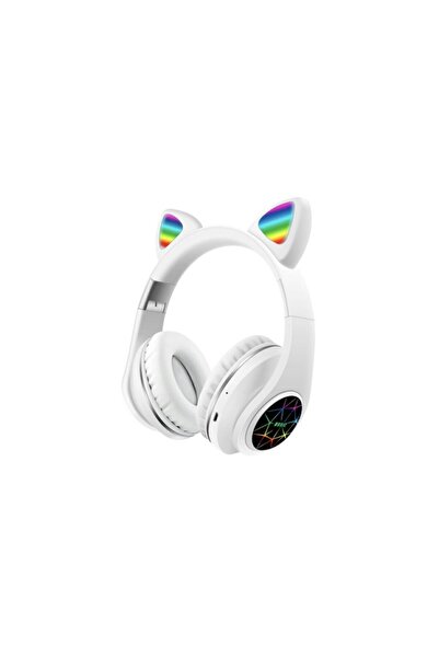 SOHO Wireless headphones with cat ears and multicolor lights, Bluetooth 5.0, White