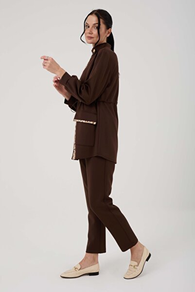 Jupe Kadın İpek Scuba Leopar Garnili İkili Takım 8570