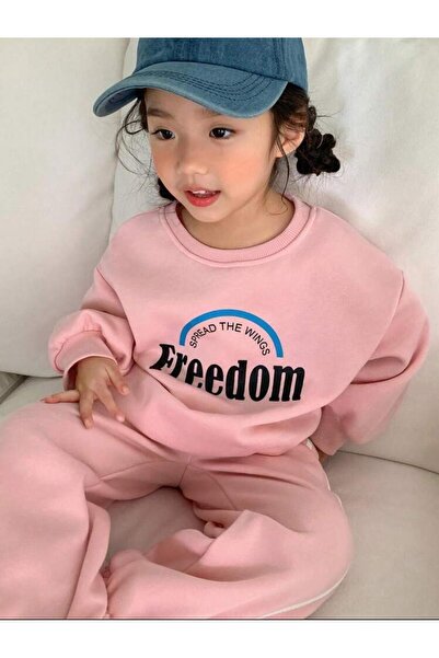 YARENKİDS Girls' Winter Thick Tracksuit Set 3-10 Years Old