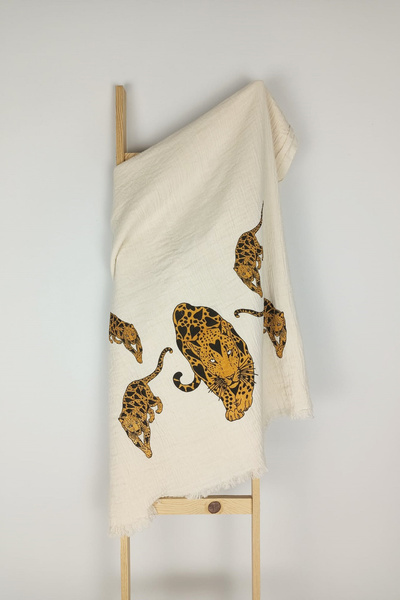 Woox Butico Tiger Patterned Two-Layer Muslin Peshtemal, Beach Towel