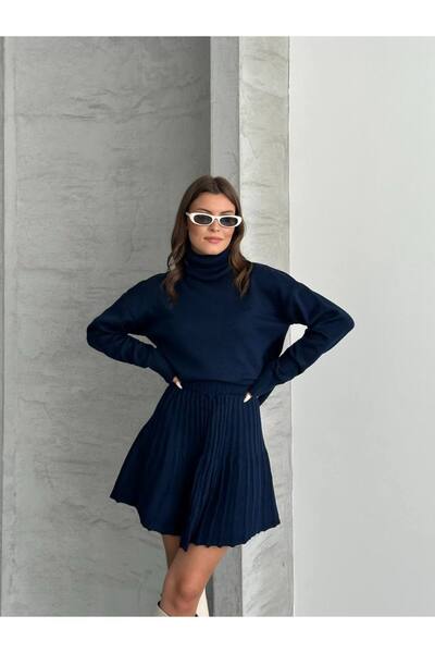 ZF BUTİK Жіночий трикотажний светр з коміром та спідницею