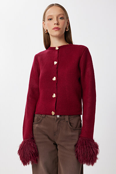 Lovelyİstanbul Stylish Buttoned Tassel Knitwear Cardigan Lmt0028 Bordo