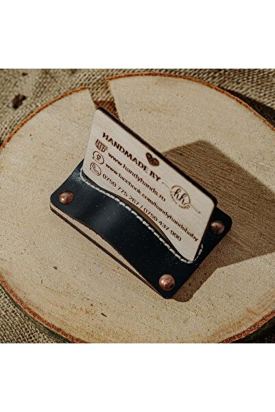 OEM Premium Leather Business Card Holder HH954 Personalized with Wooden Base 9.5x6 cm