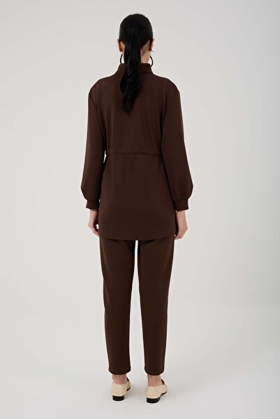 Jupe Kadın İpek Scuba Leopar Garnili İkili Takım 8570