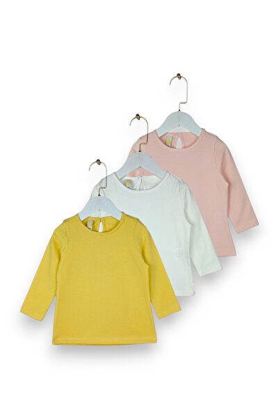 Via Girls Set of 3 9-24 Months 95% Cotton Long Sleeve Buttoned Collar Basic Bodysuit | 9-24 Months Baby Clothing