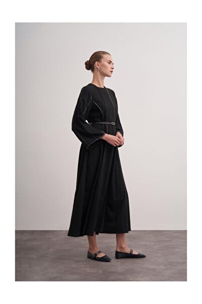 FUSHYA Şerit Detaylı Örme Kaşe Elbise