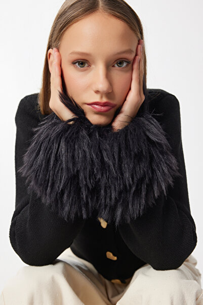 Lovelyİstanbul Stylish Buttoned Tassel Knitwear Cardigan Lmt0028 Black