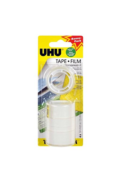 Uhu شريط لاصق شفاف للمكتب، عبوة من 4 قطع، 19 مم × 7.5 متر