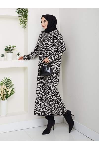 Kirazgym Loepar Pattern Soft Rope Steel Mesh Long Knitwear Dress