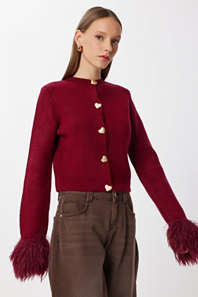 Lovelyİstanbul Stylish Buttoned Tassel Knitwear Cardigan Lmt0028 Bordo