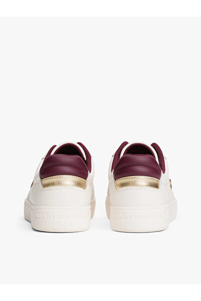 Tommy Hilfiger Kadın TH Monogram Plaque Court Sneakers - Beyaz/Bordo