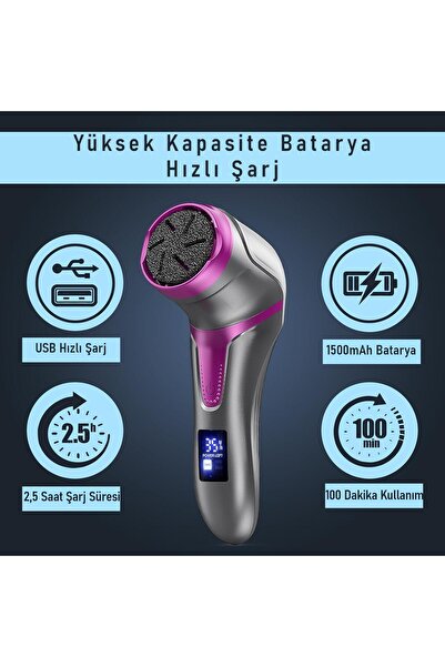 valkyrie Profesyonel Ayak Bakım Cihazı 360° Dönen Başlık Dijital Ekranlı, Şarjlı & 10 Parça Pedikür