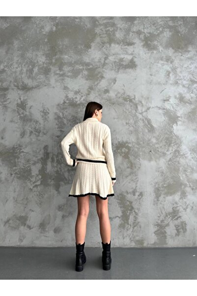 ZF BUTİK Women's Knitwear Buttoned Polo Neck Skirt Suit