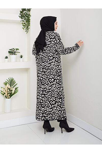 FERHEL Loepar Pattern Soft Rope Steel Mesh Long Knitwear Dress