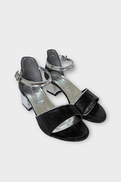 Liger Girl's Glittery Stone Strap Heeled Evening Dress Sandals Shoes Black