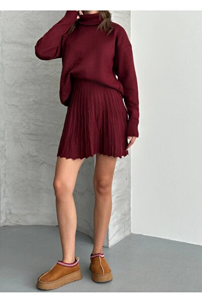 ZF BUTİK Women's Knitwear High Neck Sweater Skirt Set