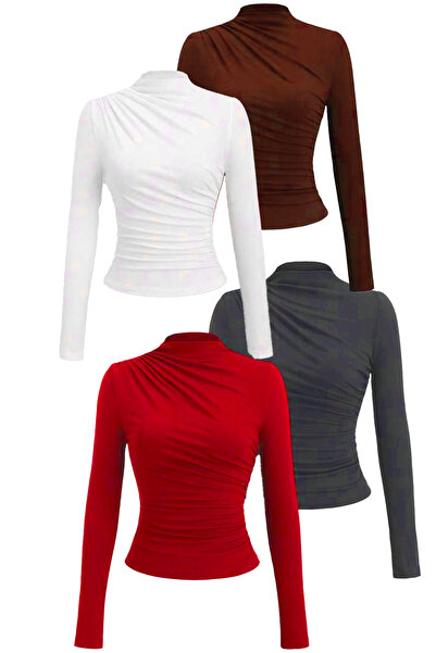 Cockatoo Γυναικεία μπλούζα με μακρυμάνικο κορδόνι ντραπέ Sandy 4-pack