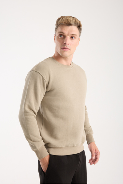 KAPHONE Erkek Sıfır Yaka Üç İplik Şardonlu Sweatshırt