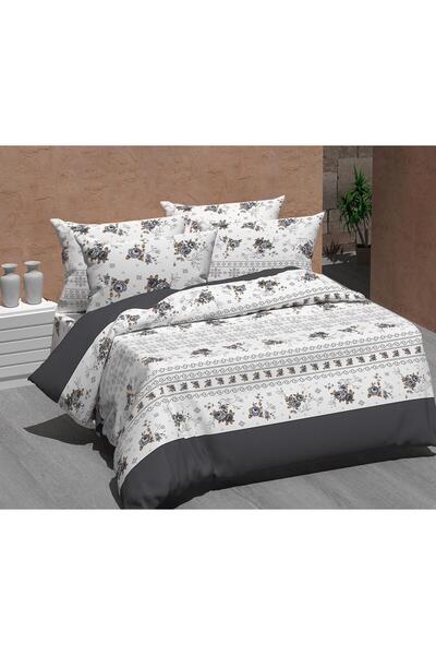 LilaMOON طقم غطاء لحاف مزدوج من القطن بنمط زهور باللون الرمادي والبني من صنرايز