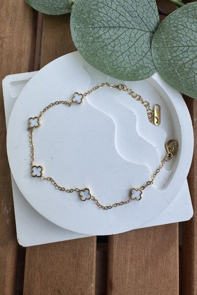 My Joyas Design سوار ميني كلوفر من الفولاذ الأبيض مقاس 17+3 سم