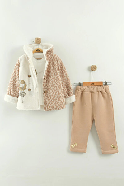 Mini Baray Girl's Plush Coat and Pants Set (1-2-3 Years Old)