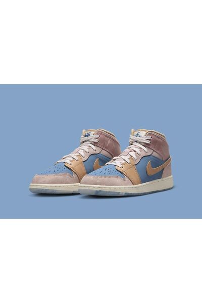 Nike Air Jordan 1 Mid Ss Çocuk Sneaker Ayakkabıs / Dar Kalıp (Blue Sport )