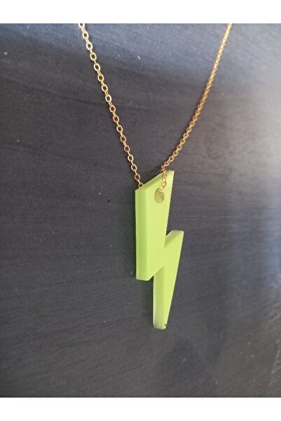 Bahat Karanlıkta Parlayan Fosforlu Şimşek Kolye Gold Renk Metal Zincirli