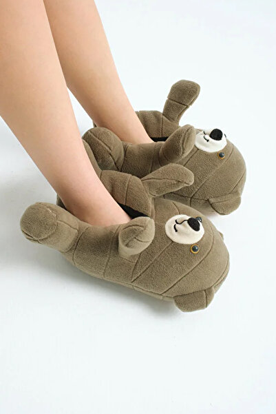 Melek Tuna Ayakkabı & Çanta Ayıcık Figürlü Kadın Panduf, Sevimli Peluş Panduf, Ses Çıkarmaz Taban Panduf , Kadın Peluş Panduf