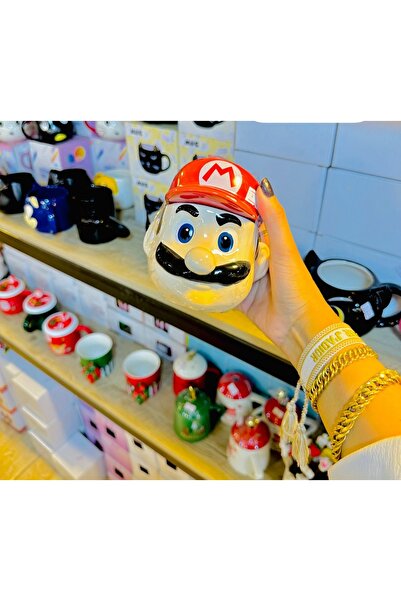 HEPBİMODA Mario Mug Designed Ceramic Mug with Lid Character Mug