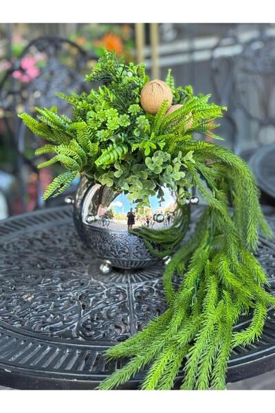 TASARIMHMODA Yapay Çiçekli Gümüş Zımba Vazo