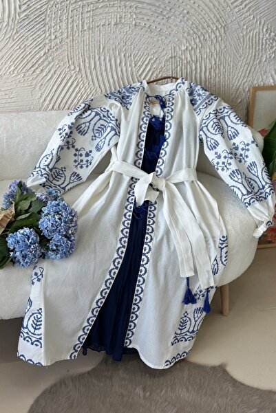 Poliyance Ferza Beyaz Keten Kimono