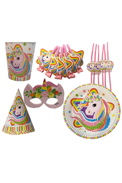 SDX Market Set de petrecere 36 piese paie, căni, suflante, căști, farfurii, pahare Party Unicorn