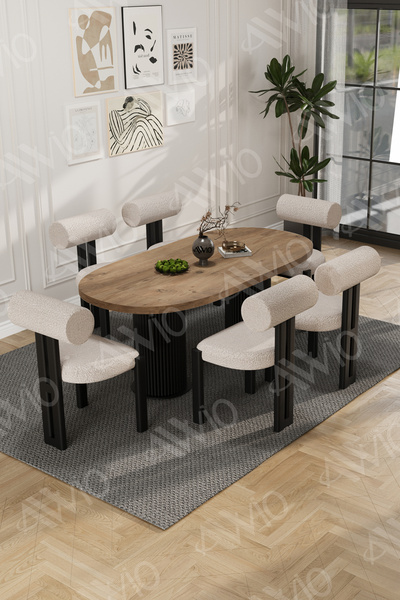 AVVİO pofi Bohem 6'Lı MetalSandalye 80x160 mutfak masa takımı yemek masa takı...