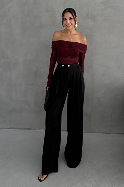 Seda Yalçın Atelier Black Pleated Palazzo Trousers
