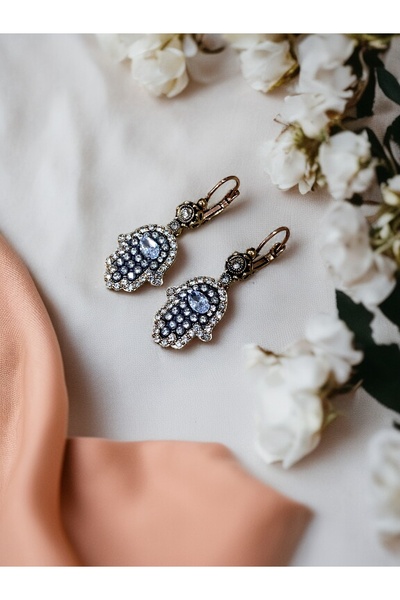 FAYRA ACCESSORIES Zircon Stone Fatma Mother Hand Earrings