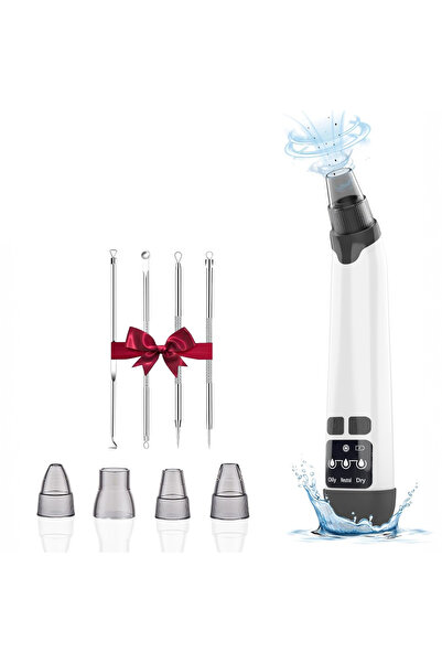 Elindor ® Aparat de îndepărtare a punctelor negre, aspirație reglabilă, 4 capete incluse, 3 setări de viteză, alb